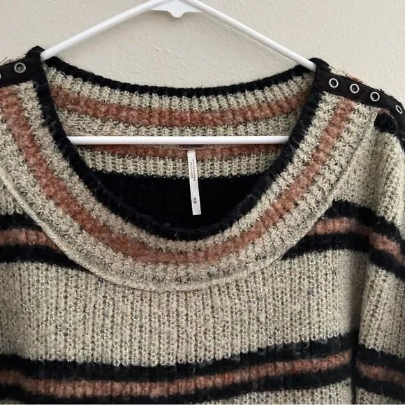 Free people sid striped oversized sweater size M black brown - Picture 4 of 7
